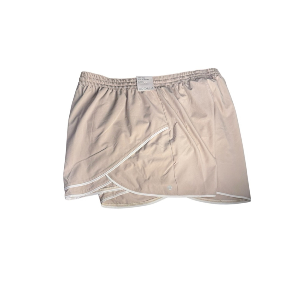 Women's CALIA Athletic Shorts L Beige White ws13 - Picture 4 of 5